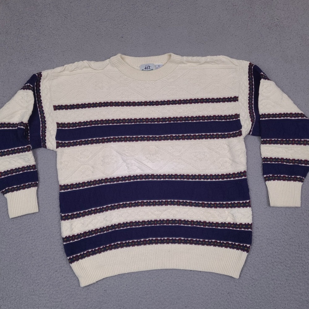 Vintage Van Heusen 417 Sweater Mens‎ Large Beige Crewneck Textured Fair Isle